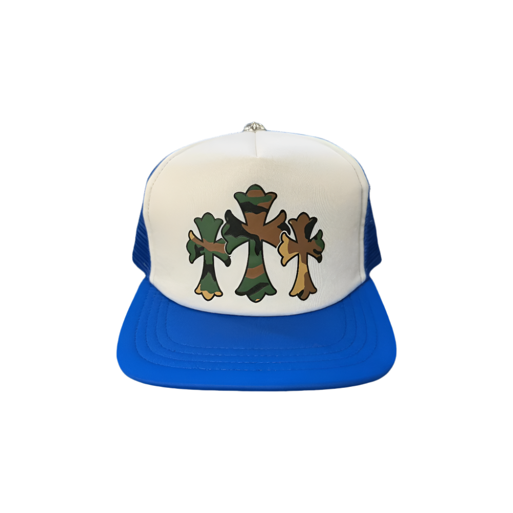 Chrome Hearts Trucker Hat Triple Cross White/Blue