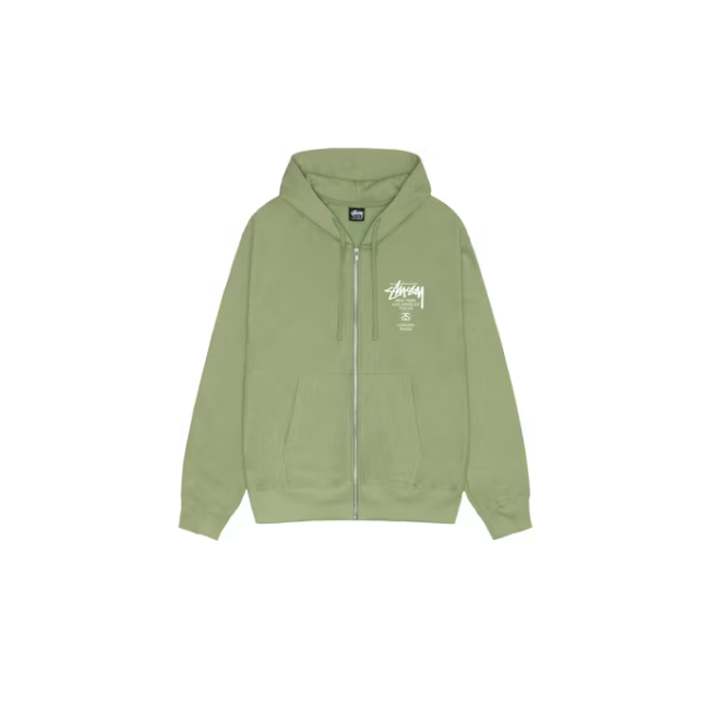 Stussy World Tour Zip Hoodie Moss