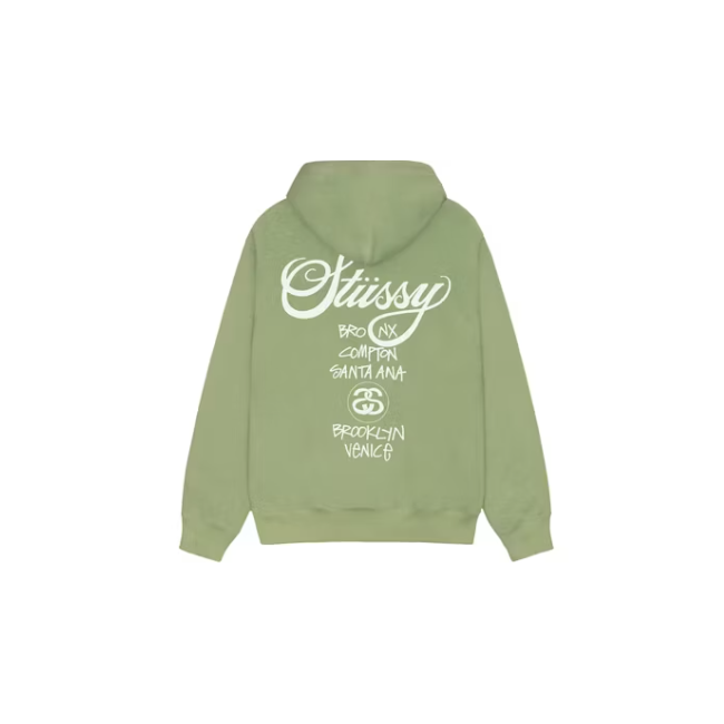 Stussy World Tour Zip Hoodie Moss