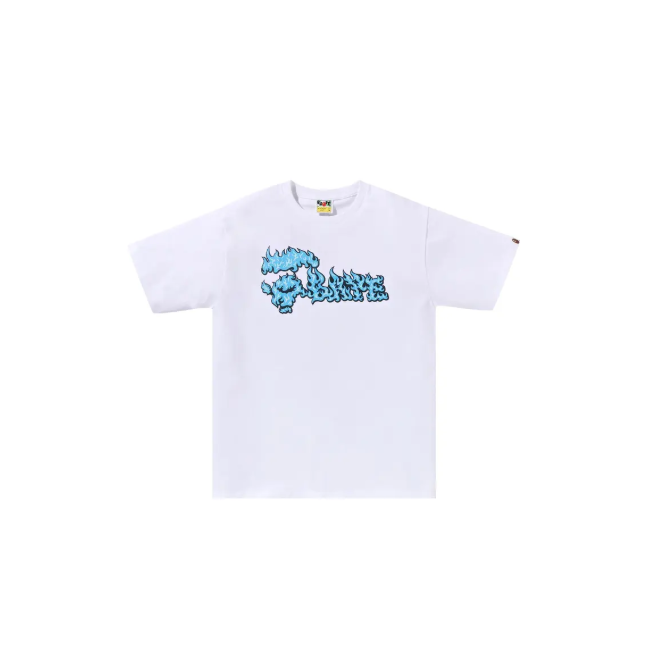 BAPE White & Blue Flame Ape Face Tee White