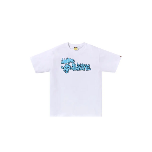 BAPE White & Blue Flame Ape Face Tee White