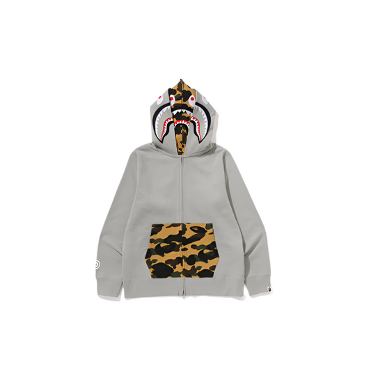 BAPE 1st Camo Shark Full Zip Double Hoodie Gray