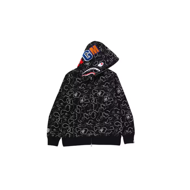 BAPE Neon Camo Shark Full Zip Hoodie Black