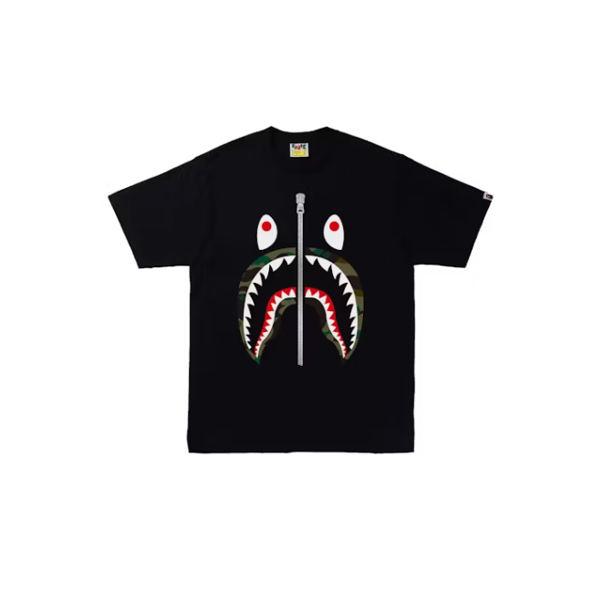 BAPE Green 1st Camo Shark Tee Black
