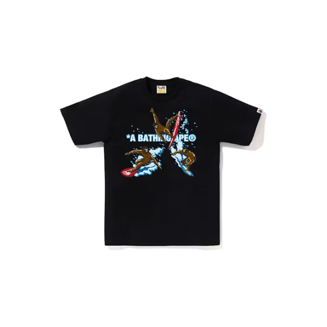 BAPE Printed Surfing Apes Tee Black