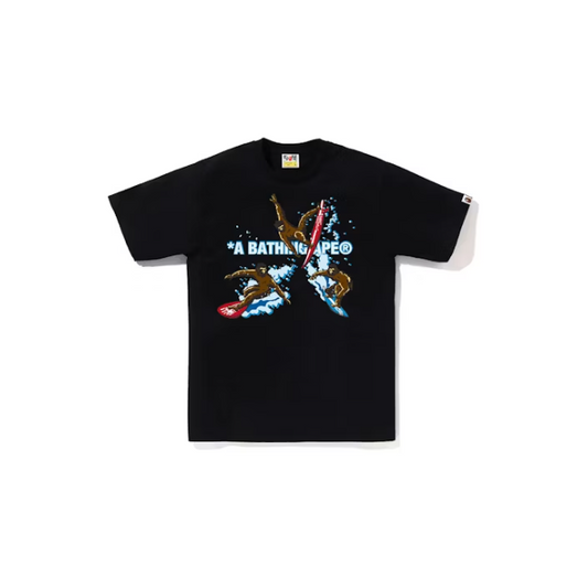 BAPE Printed Surfing Apes Tee Black